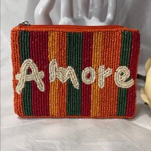 Beaded 'Amore' Cosmetic Pouch in Orange, Green & Red